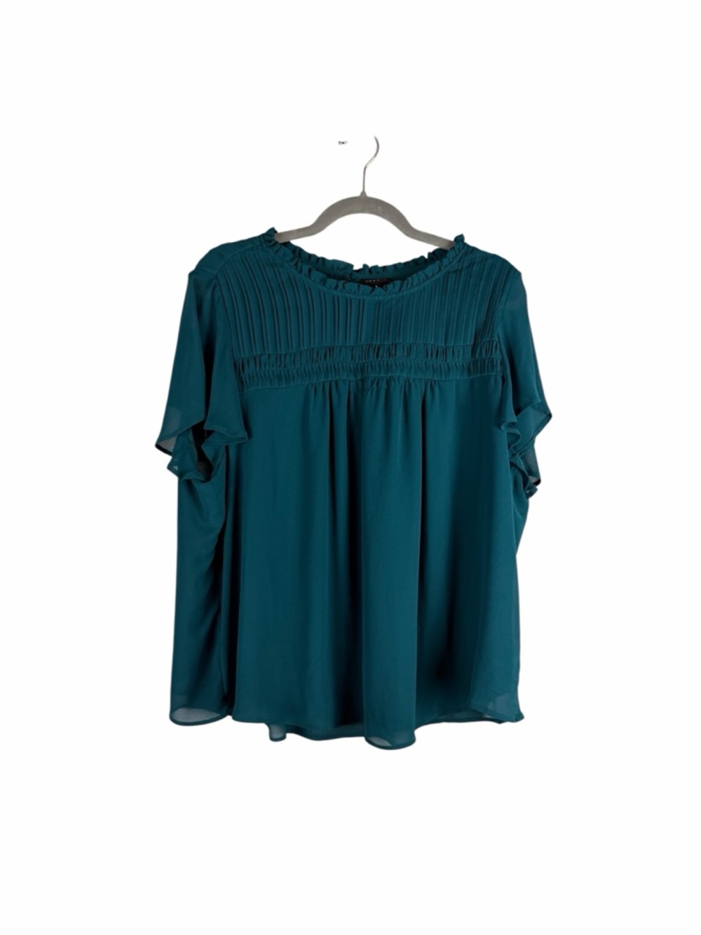 Torrid Teal Pleated Ruffle Flutter Sleeve Blouse Size 1x